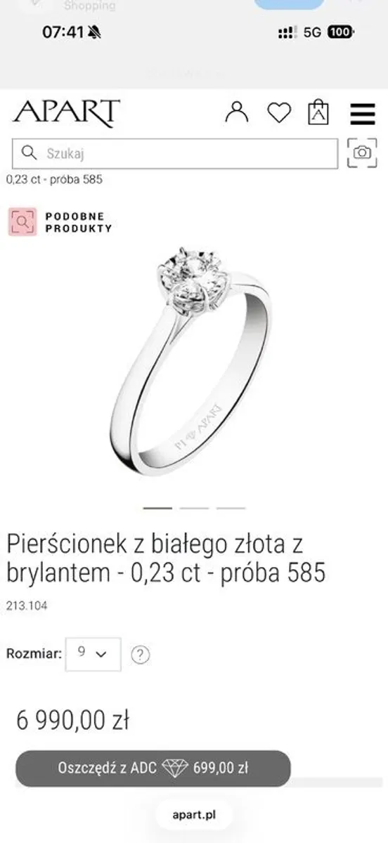 white gold 585 ring with diamond 0.23ct - Image 4