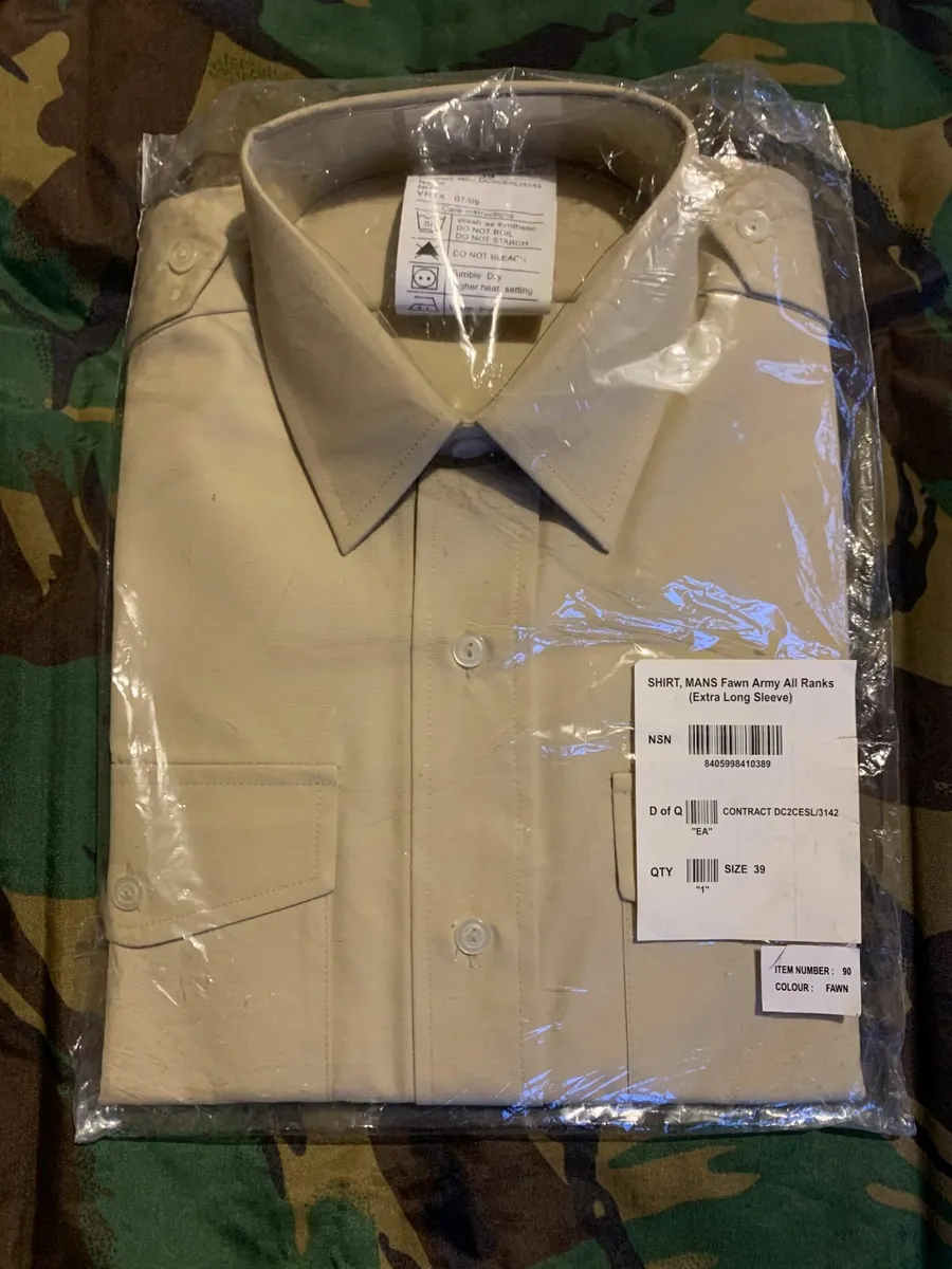 BRITISH ARMY ISSUE MANS FAWN LONG SLEEVE SHIRT - Image 1