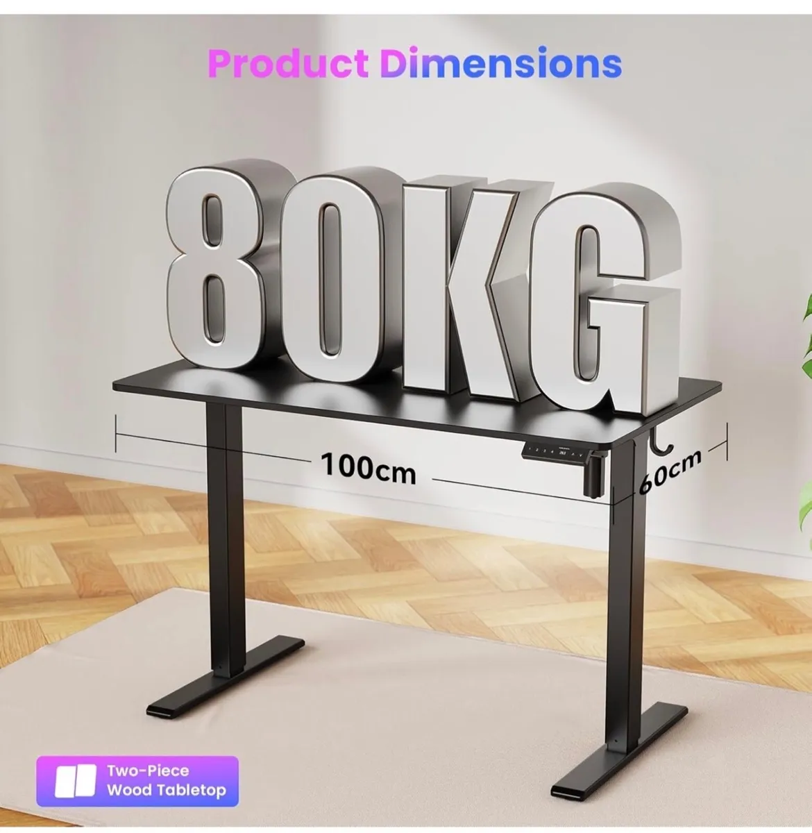 100 x 60 cm Standing Desk, Electric Height Adjusta - Image 4