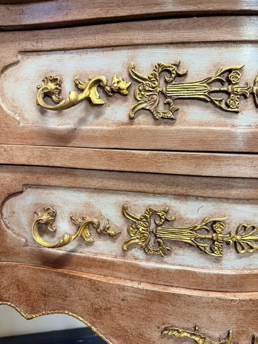 Unique Painted French Bombe Chest with Marble Top - Image 4