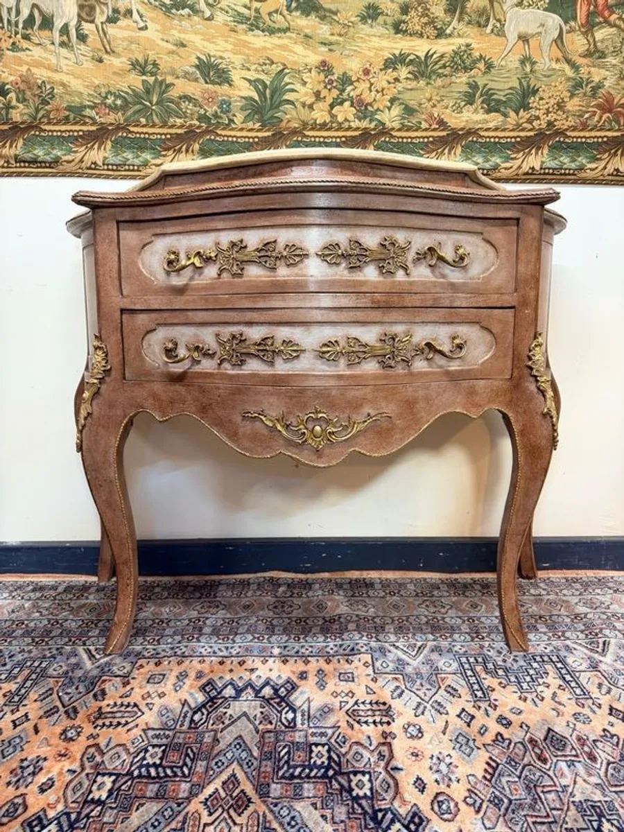 Unique Painted French Bombe Chest with Marble Top - Image 1