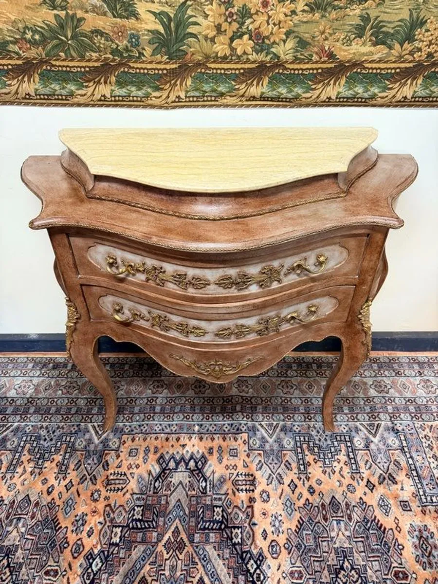 Unique Painted French Bombe Chest with Marble Top - Image 2