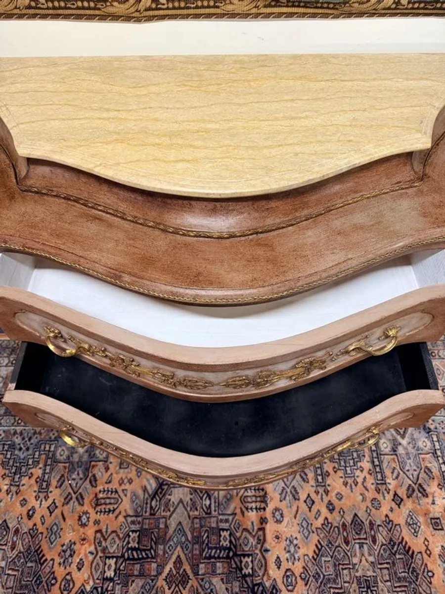 Unique Painted French Bombe Chest with Marble Top - Image 3