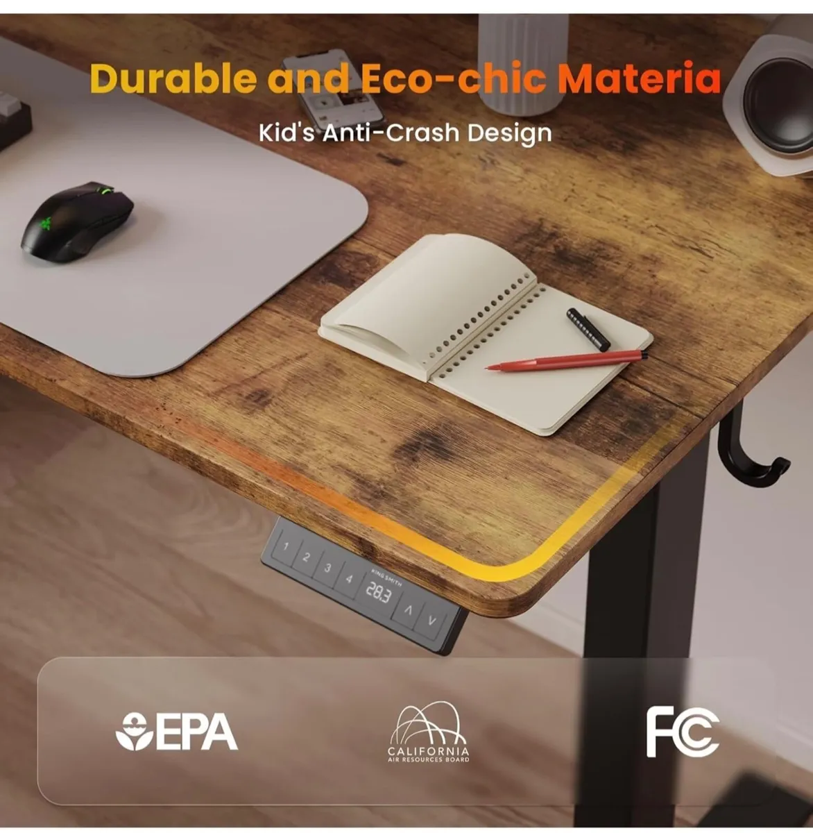 100 x 60 cm Standing Desk, Electric Height Adjusta - Image 2