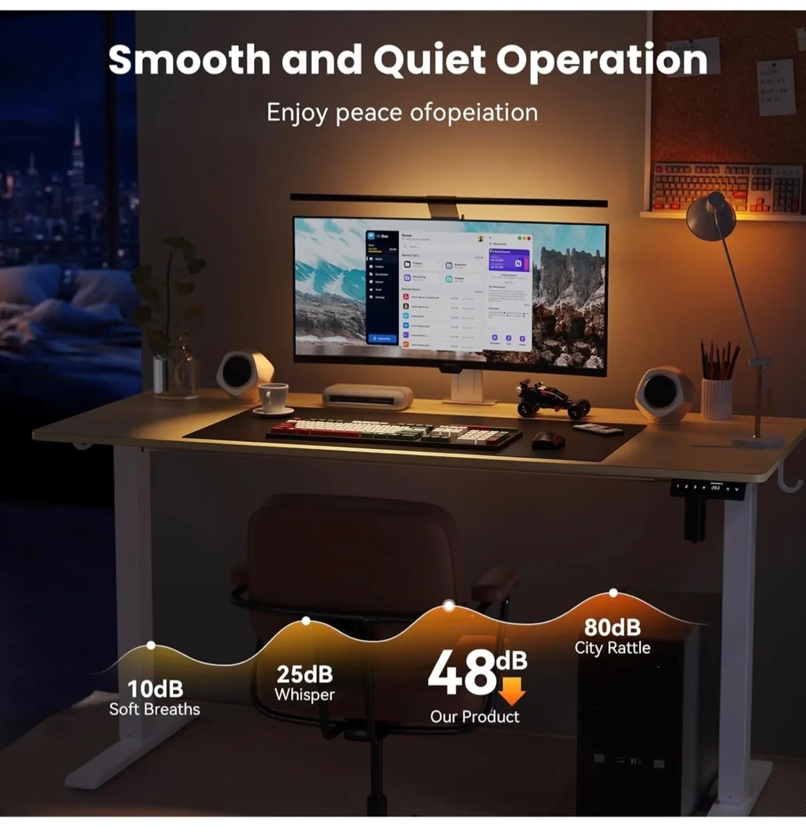 140 x 60 cm Standing Desk, Electric Height Adjusta - Image 1