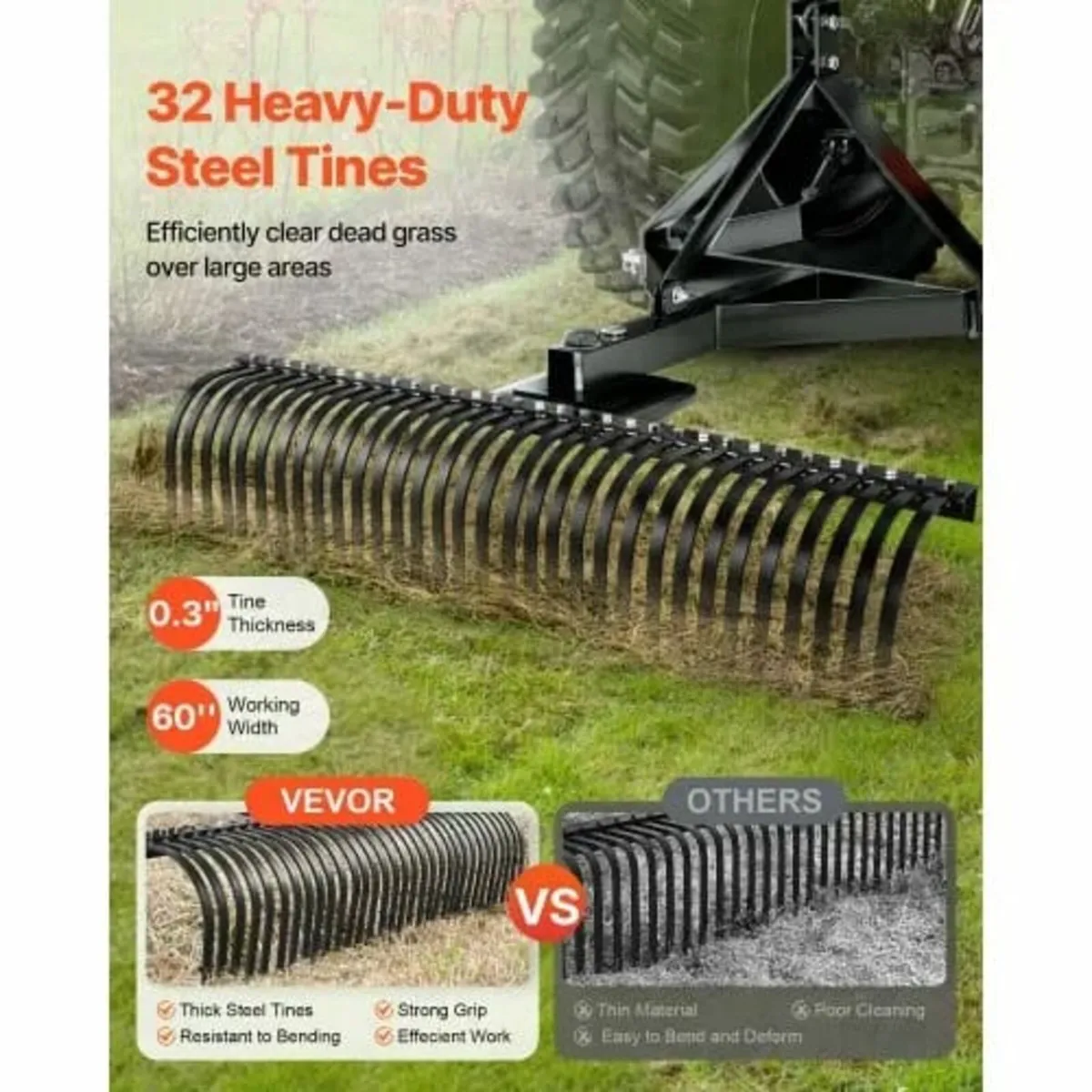 Tow Behind Dethatcher, 1525mm Tow Dethatcher with - Image 2