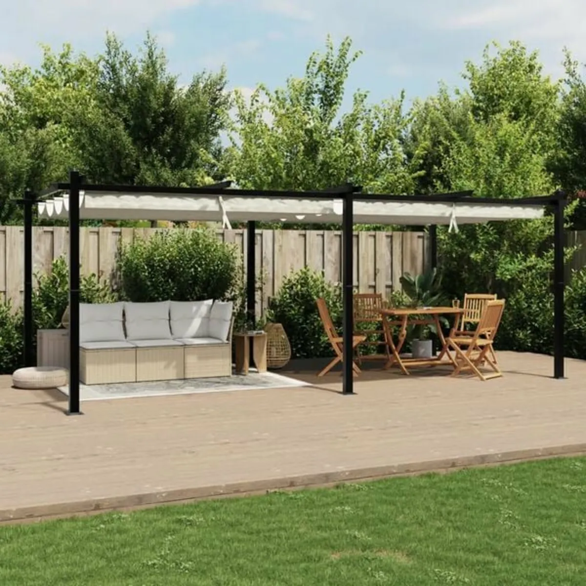 Garden Gazebo with Retractable Roof Cream 3x6 m Al - Image 1