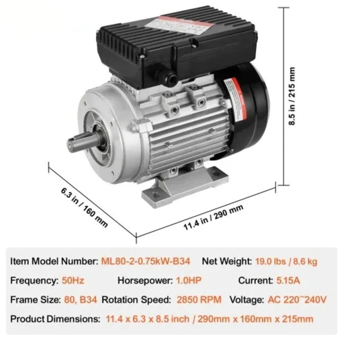 2.2KW Electric Motor 2800 rpm, AC 220~240V 13.8A, - Image 4