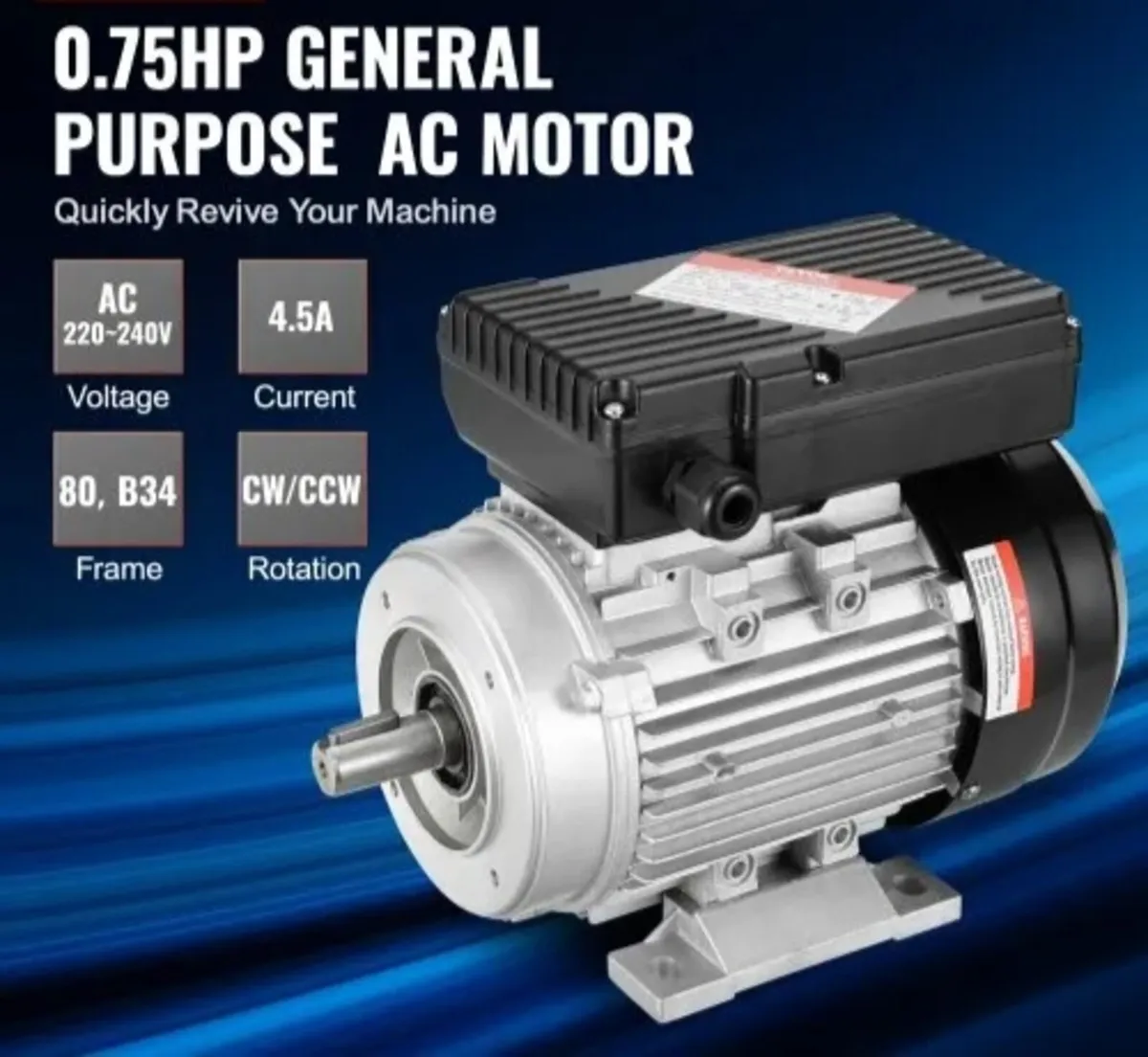 0.55KW Electric Motor 1400 rpm, AC 220~240V 4.5A, - Image 2