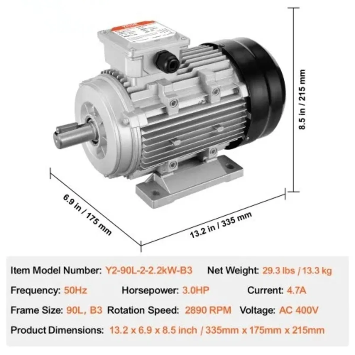 2.2KW Electric Motor 2890 rpm, AC 400V 4.7A, 90L, - Image 3