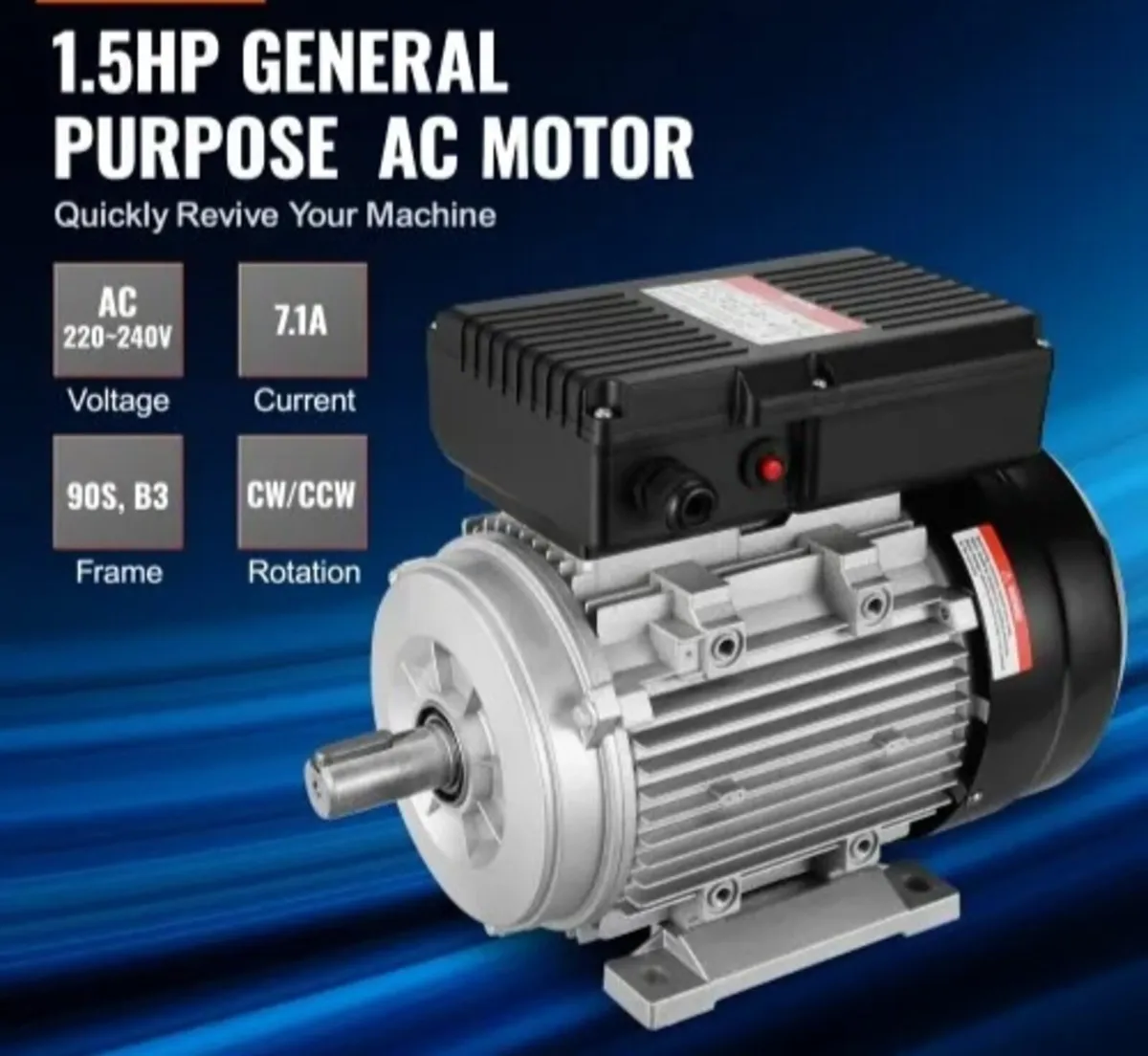 1.1KW Electric Motor 2800 rpm, AC 220~240V 7.1A, 9 - Image 2