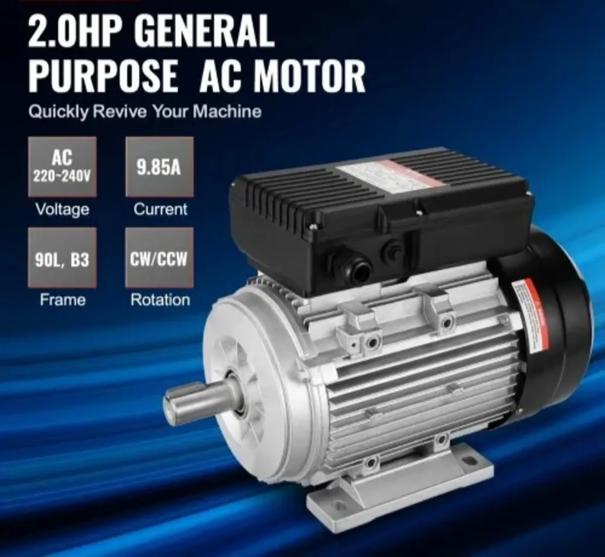 1.5KW Electric Motor 1400 rpm, AC 220~240V 9.85A, - Image 2