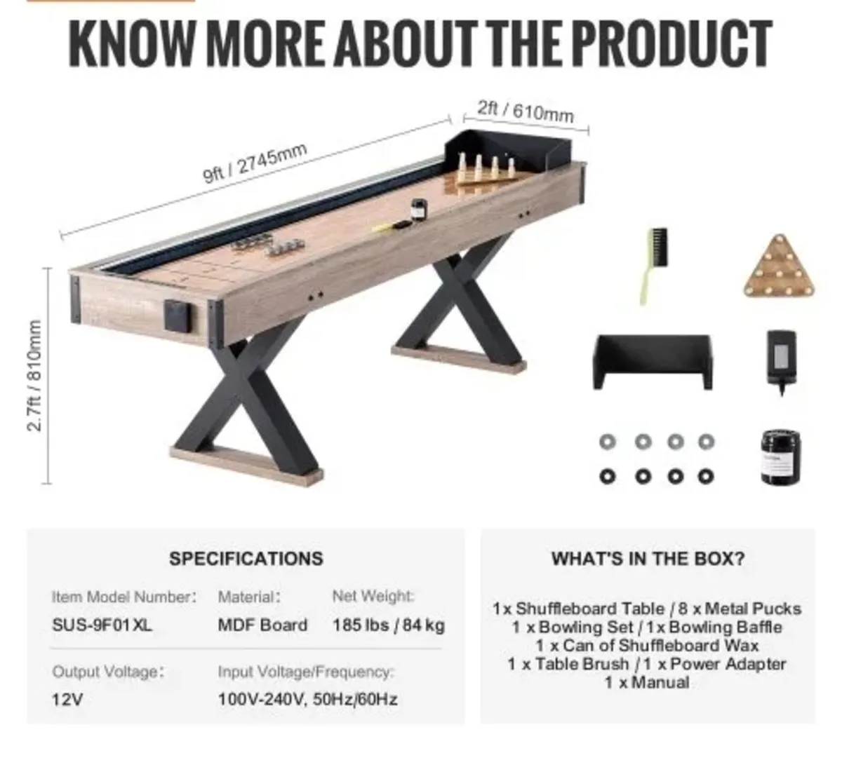 Shuffleboard Table, 9 ft LED Light Up Shuffleboard - Image 4