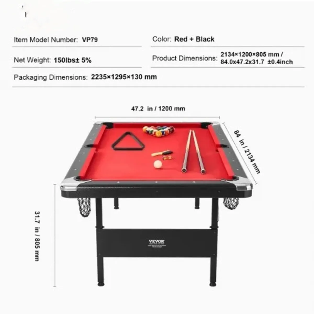 Billiards Table, 213 cm Pool Table, Portable Folda - Image 3