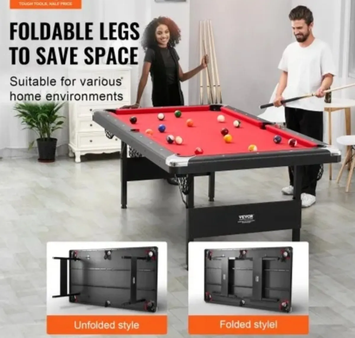 Billiards Table, 213 cm Pool Table, Portable Folda - Image 2