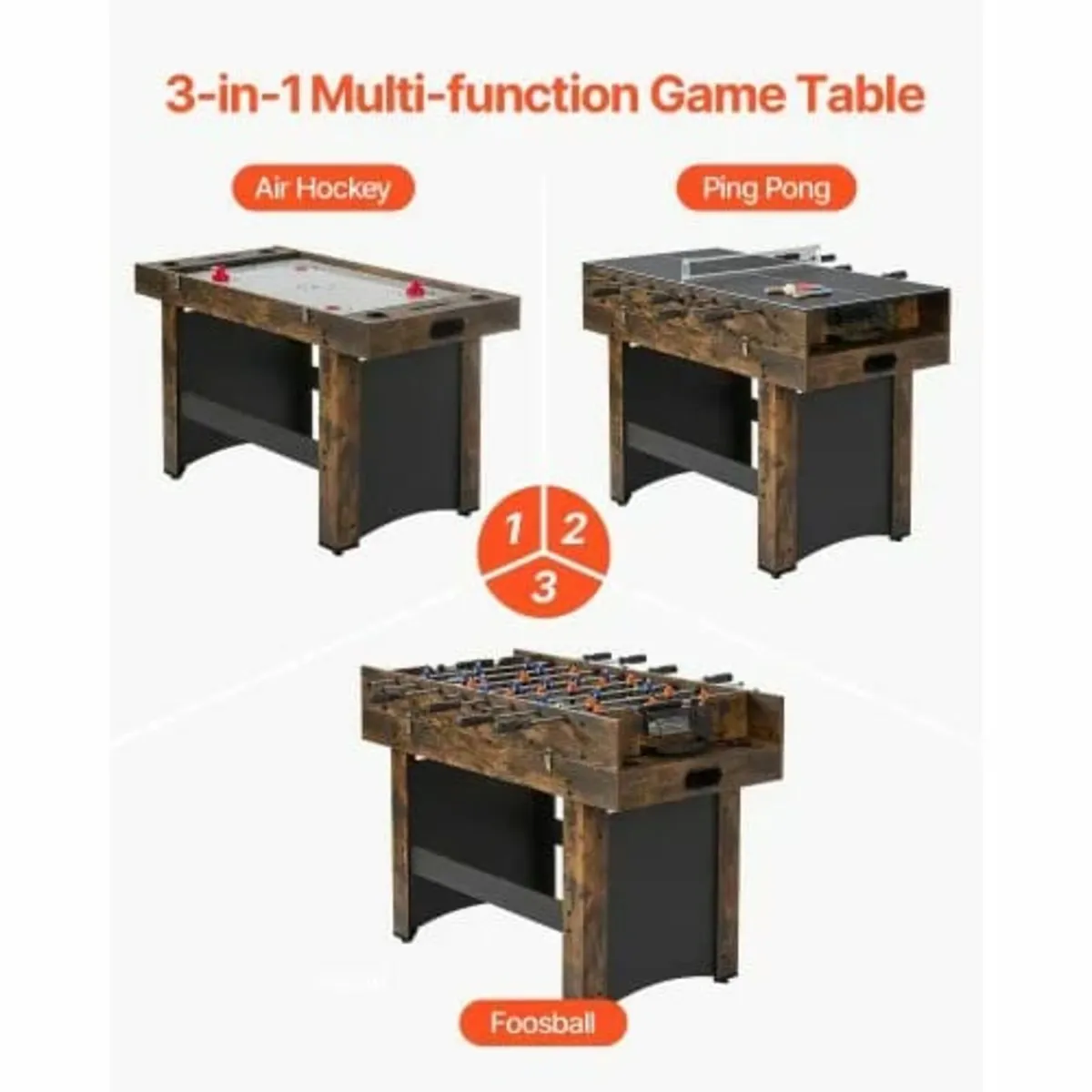 3-in-1 Combo Game Table Set, 54" Air Hockey Table, - Image 4