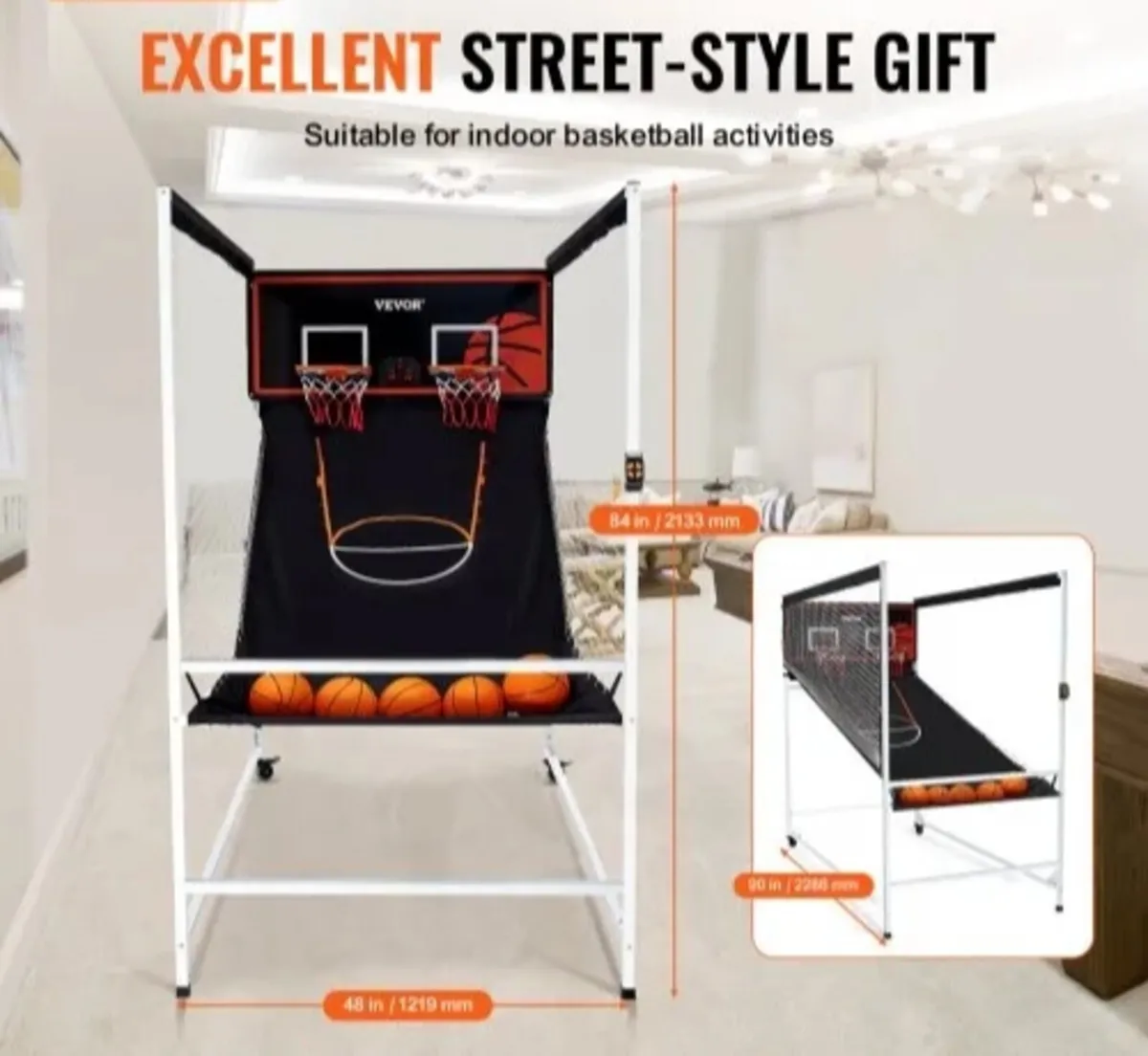 Arcade Cage Basketball Game, 2 Player Indoor Baske - Image 2
