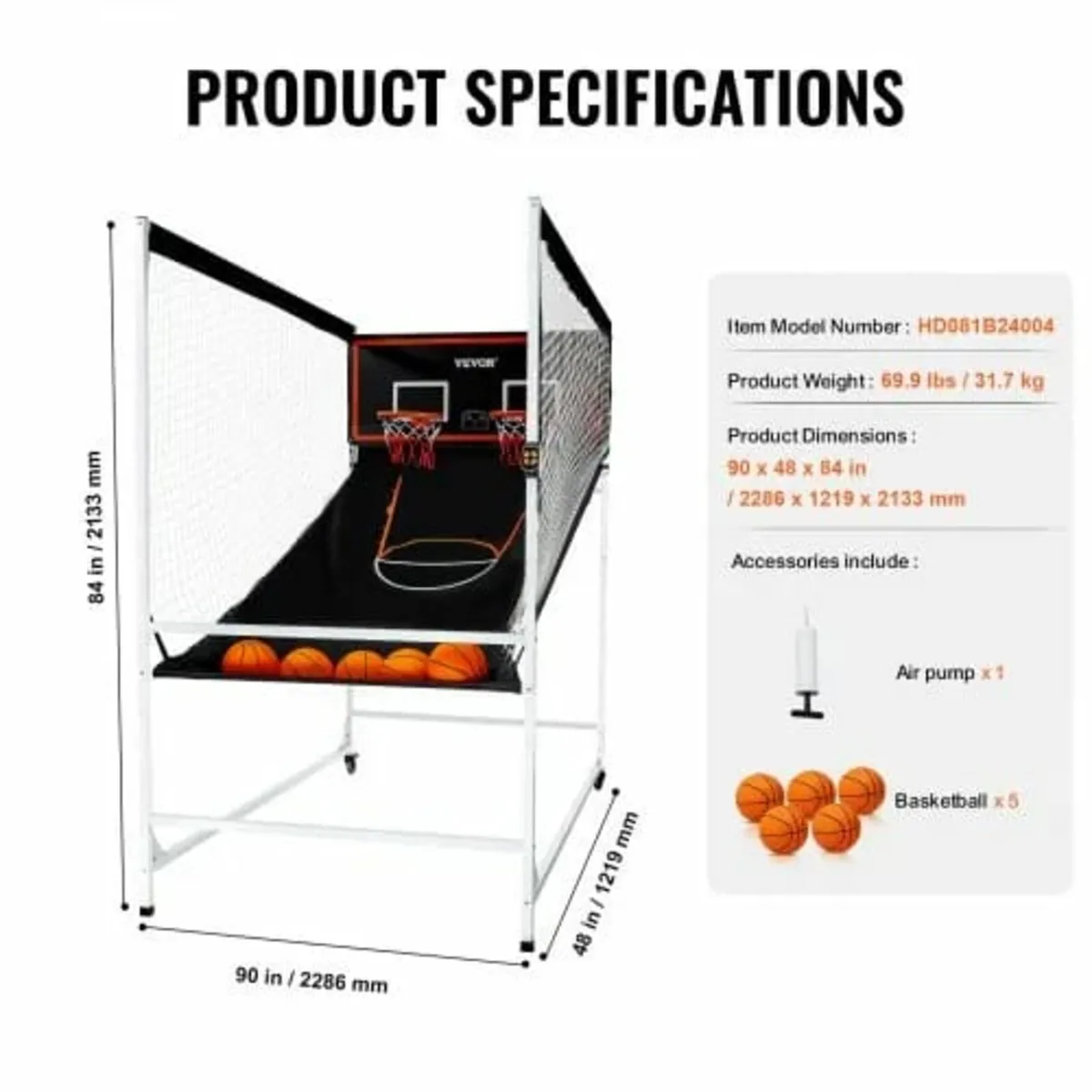 Arcade Cage Basketball Game, 2 Player Indoor Baske - Image 4