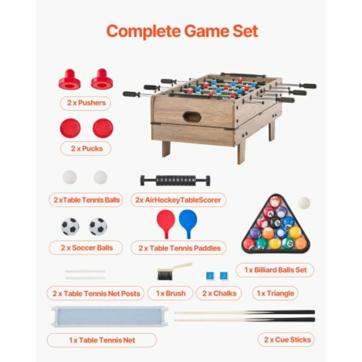 4-in-1 Combo Game Table Set, 32" Air Hockey Table, - Image 3
