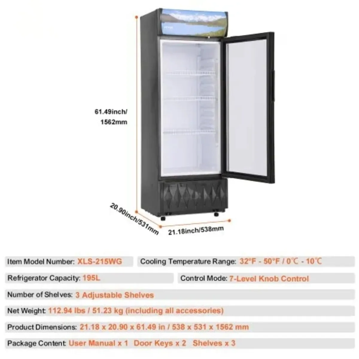 Commercial Merchandiser Refrigerator, 6.8 Cu.Ft / - Image 4