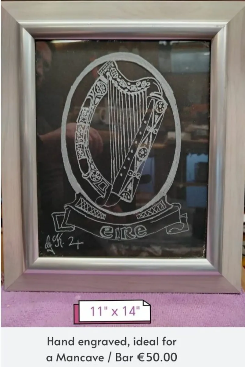 Hand engraved Mirror, Ideal for Mancave or Bar