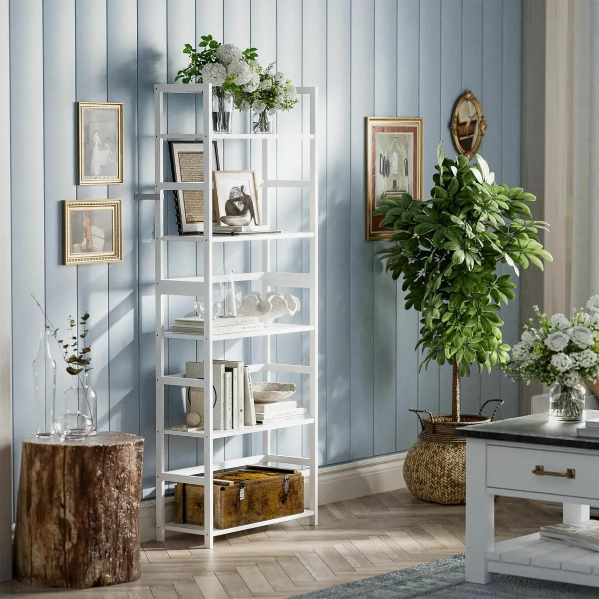 5-Tier Bookshelf Industrial Bookcase with Bamboo - Image 2