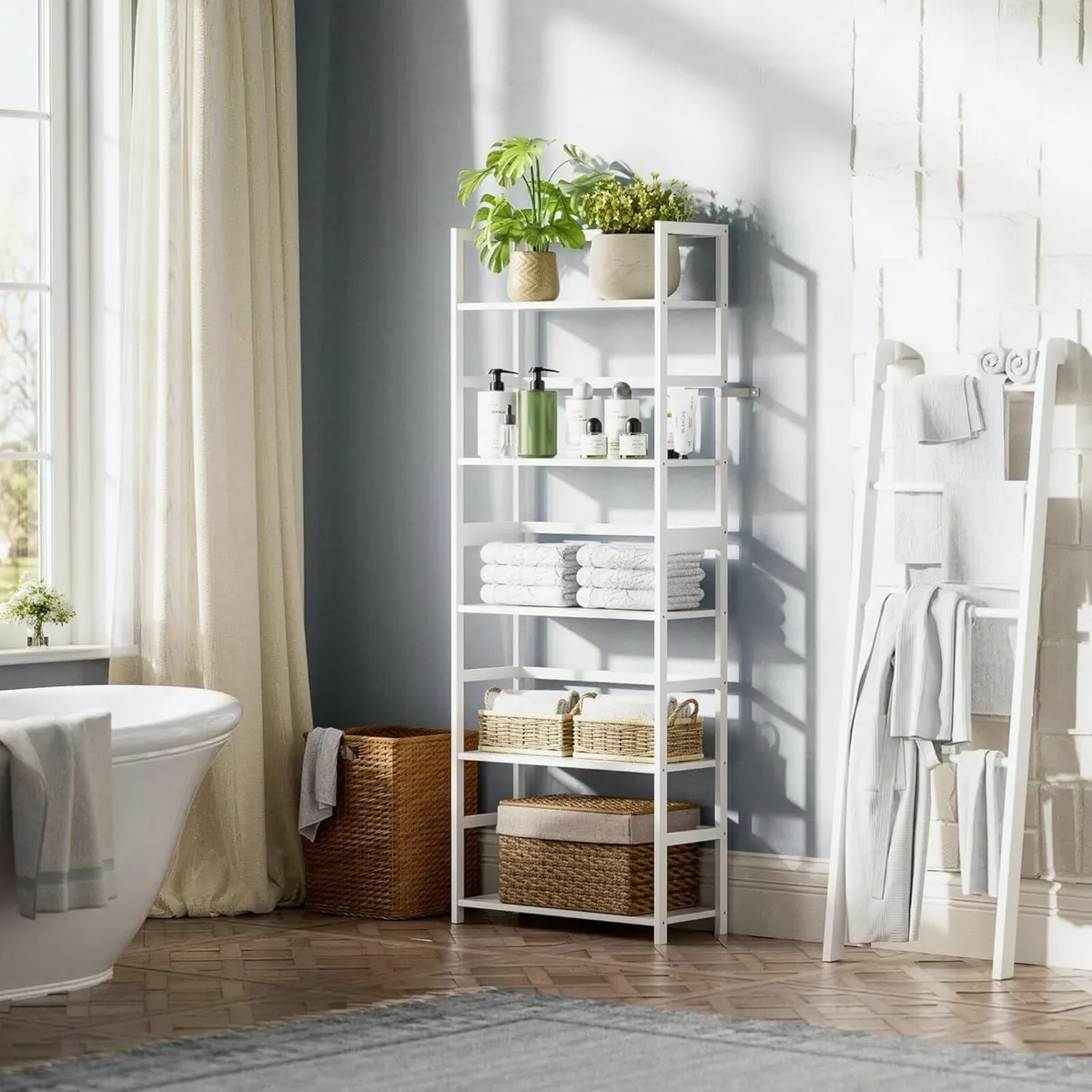 5-Tier Bookshelf Industrial Bookcase with Bamboo - Image 4