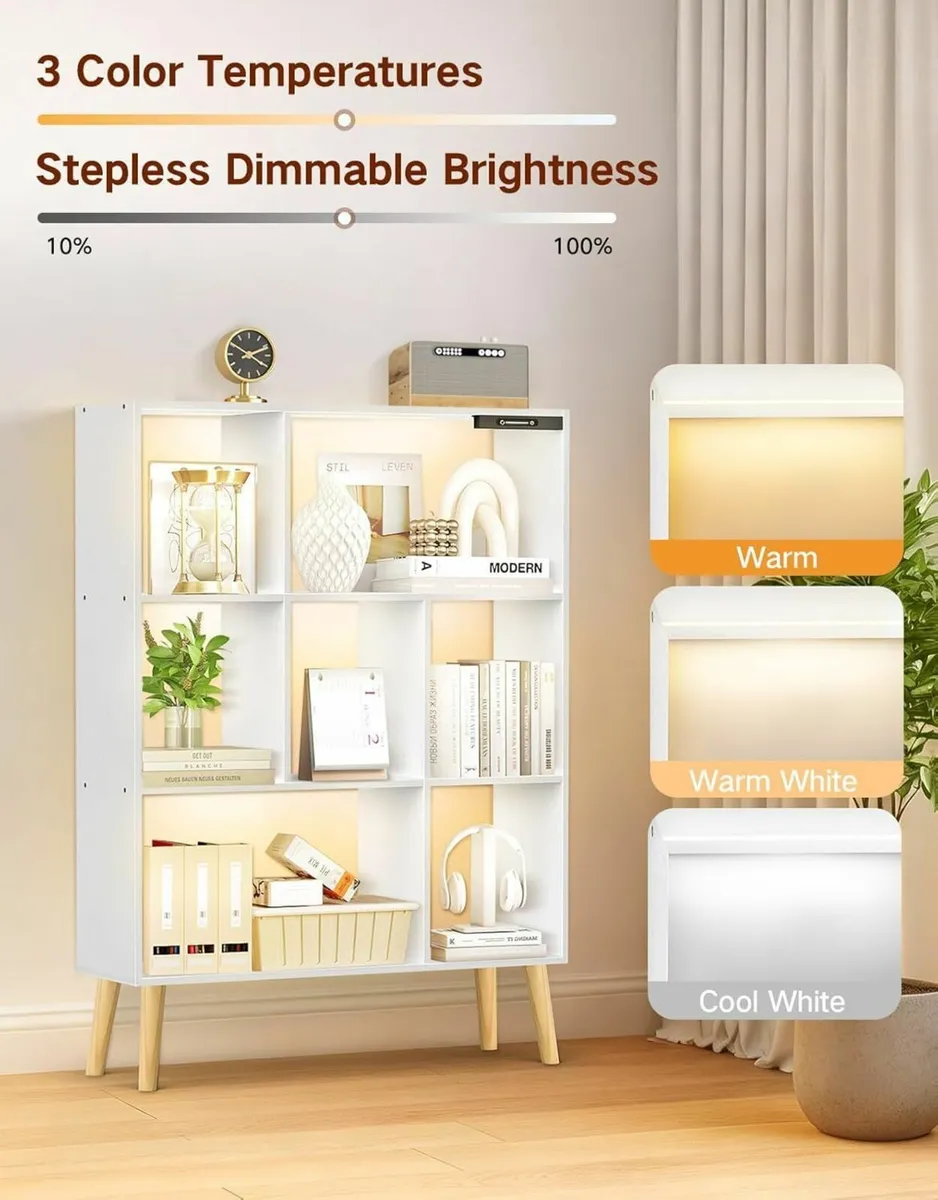 7-Cube Bookshelf with LED Lights Touch Remote - Image 2