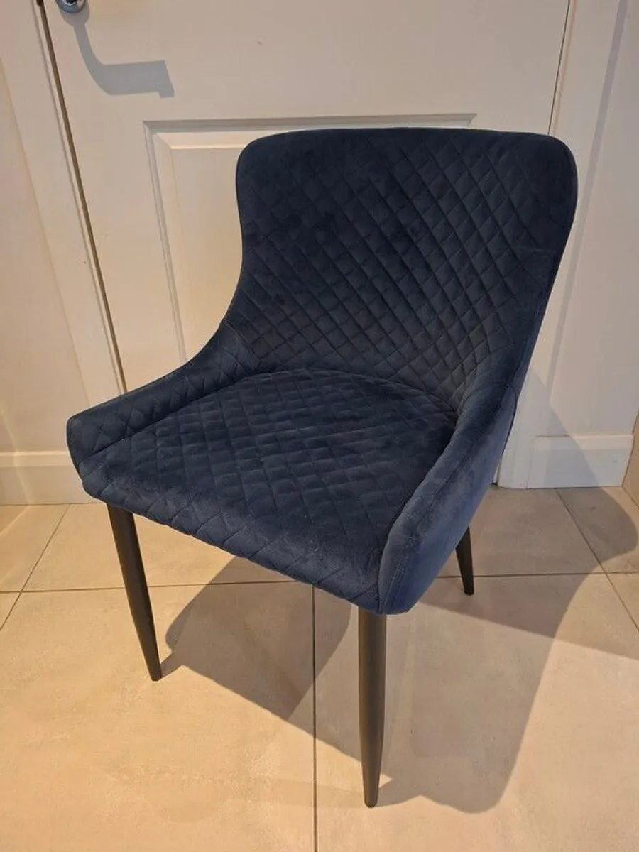 6 Navy Velvet Dining Chairs - Modern Padded - Excellent Condition - Image 2