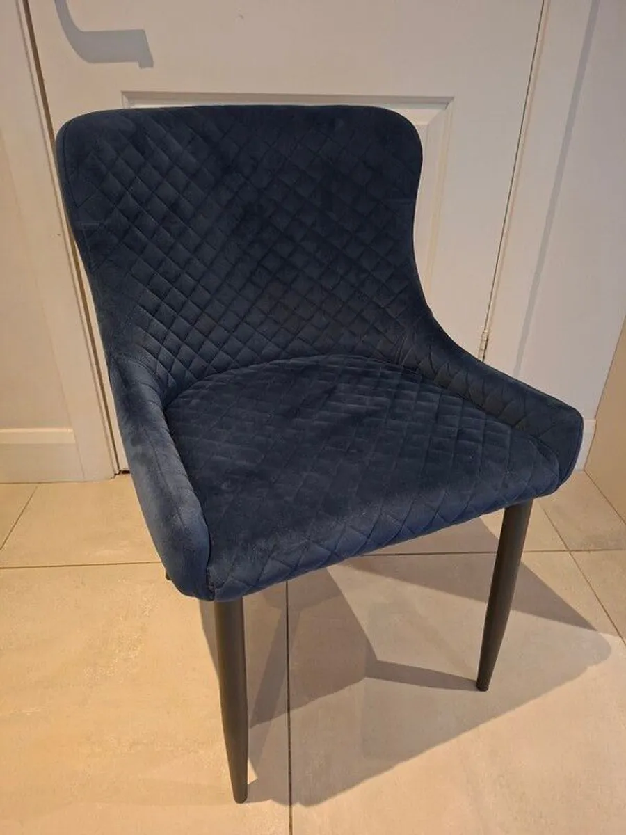 6 Navy Velvet Dining Chairs - Modern Padded - Excellent Condition - Image 3
