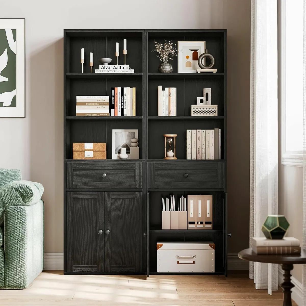 5-Tier Bookcase with Doors and Cabinet Bookshelf - Image 2