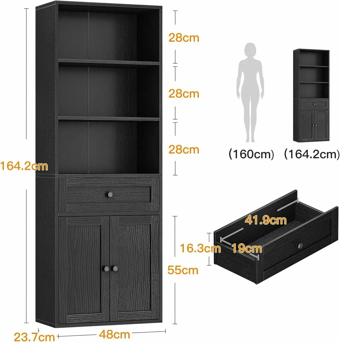 5-Tier Bookcase with Doors and Cabinet Bookshelf - Image 3