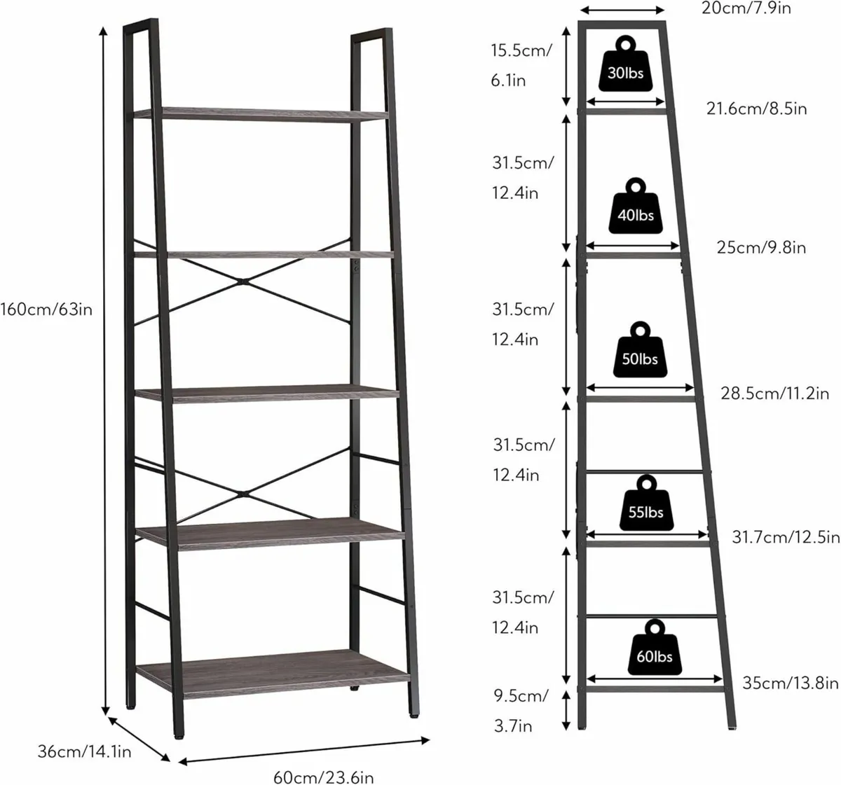 Bookshelf Ladder Shelf 5-Tier Bookcase for - Image 3