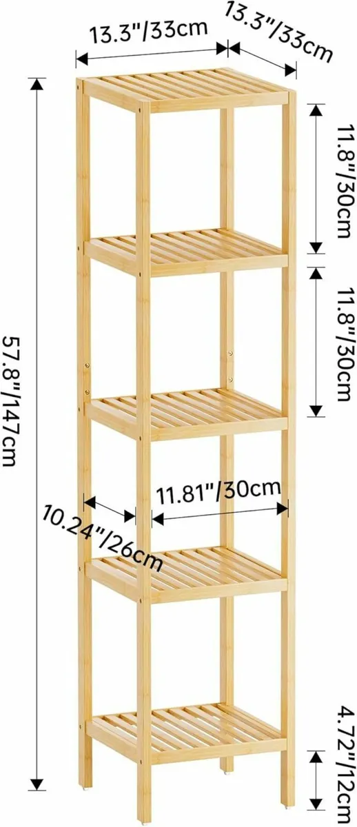 Bathroom Storage Shelf 5-Tier Bamboo Rack - Image 3