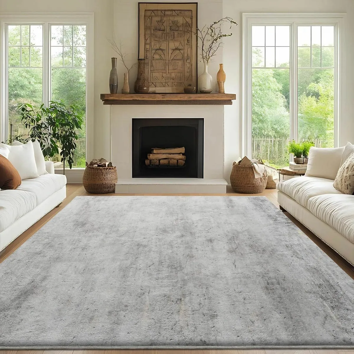 Rugs Living Room Large Rug 200x300cm Brown/White - Image 1