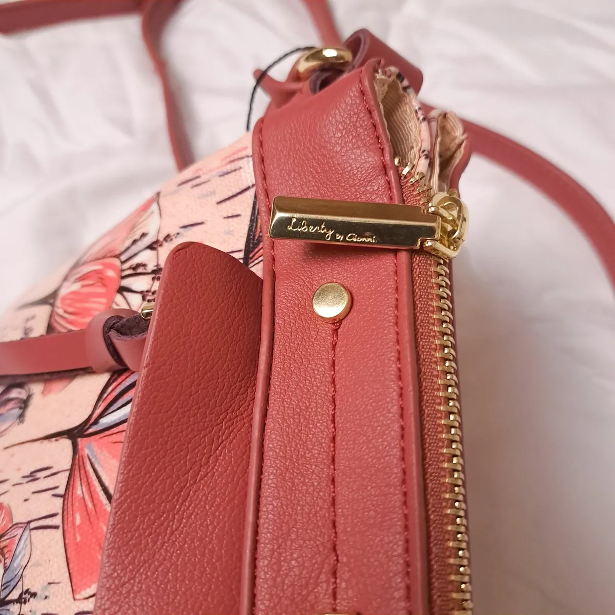Gionni Pink Floral Crossbody Bag Real Leather Trim - Image 4