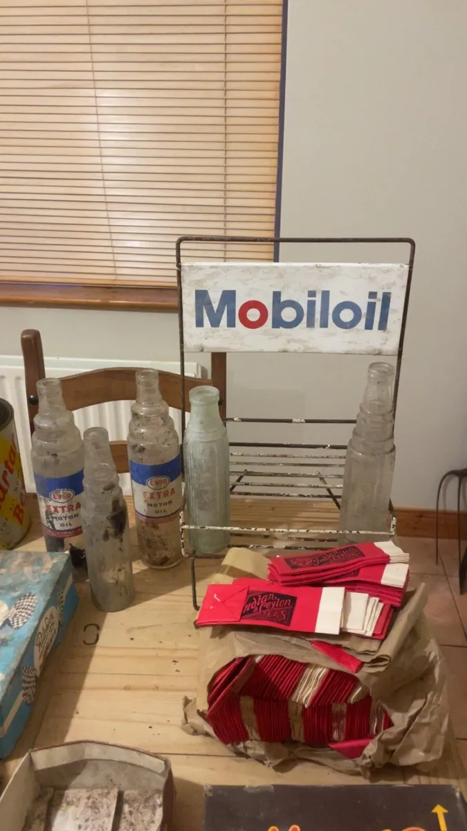 Vintage oil bottles and oil bottle stand
