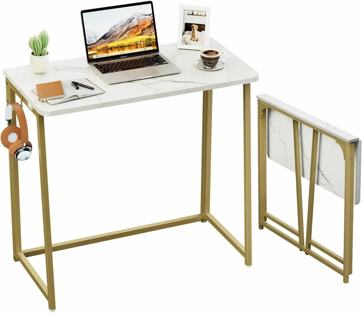 White Faux Marble Folding Desk 80x40x74.5 cm - Image 1