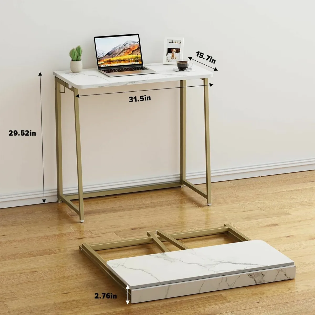 White Faux Marble Folding Desk 80x40x74.5 cm - Image 2