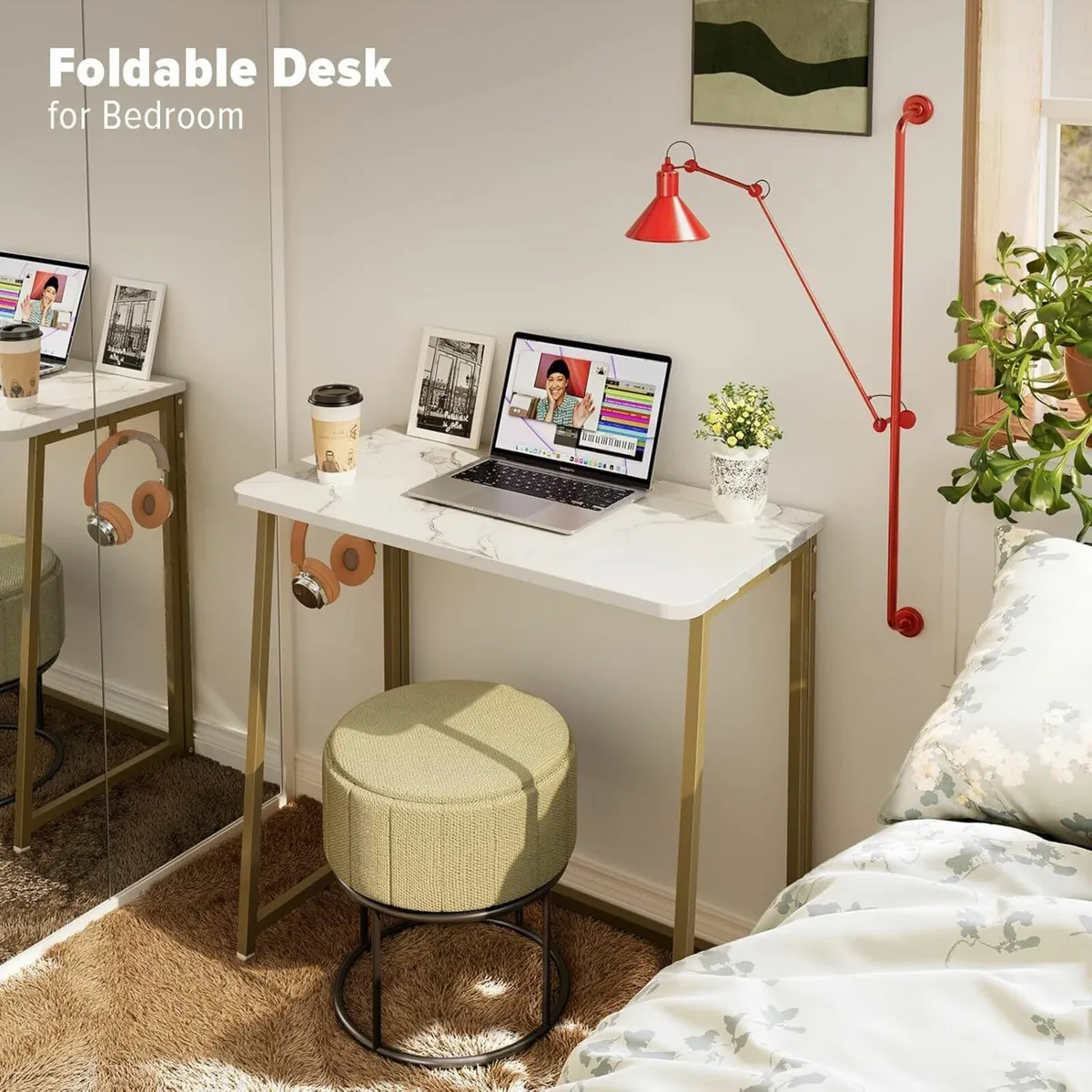 White Faux Marble Folding Desk 80x40x74.5 cm - Image 4