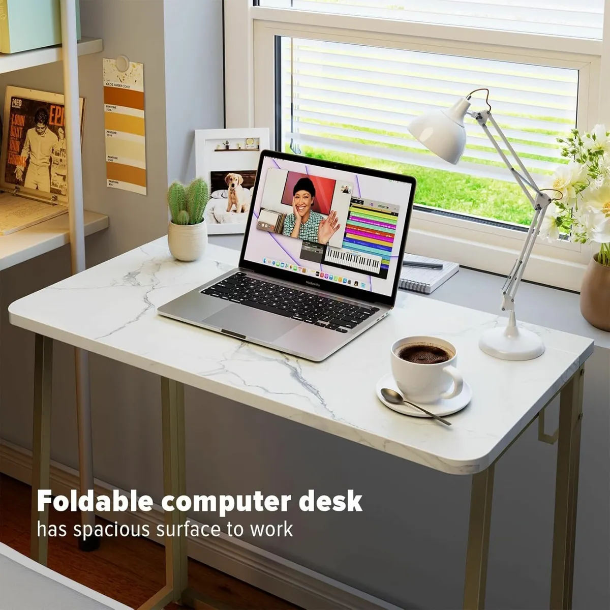 White Faux Marble Folding Desk 80x40x74.5 cm - Image 3