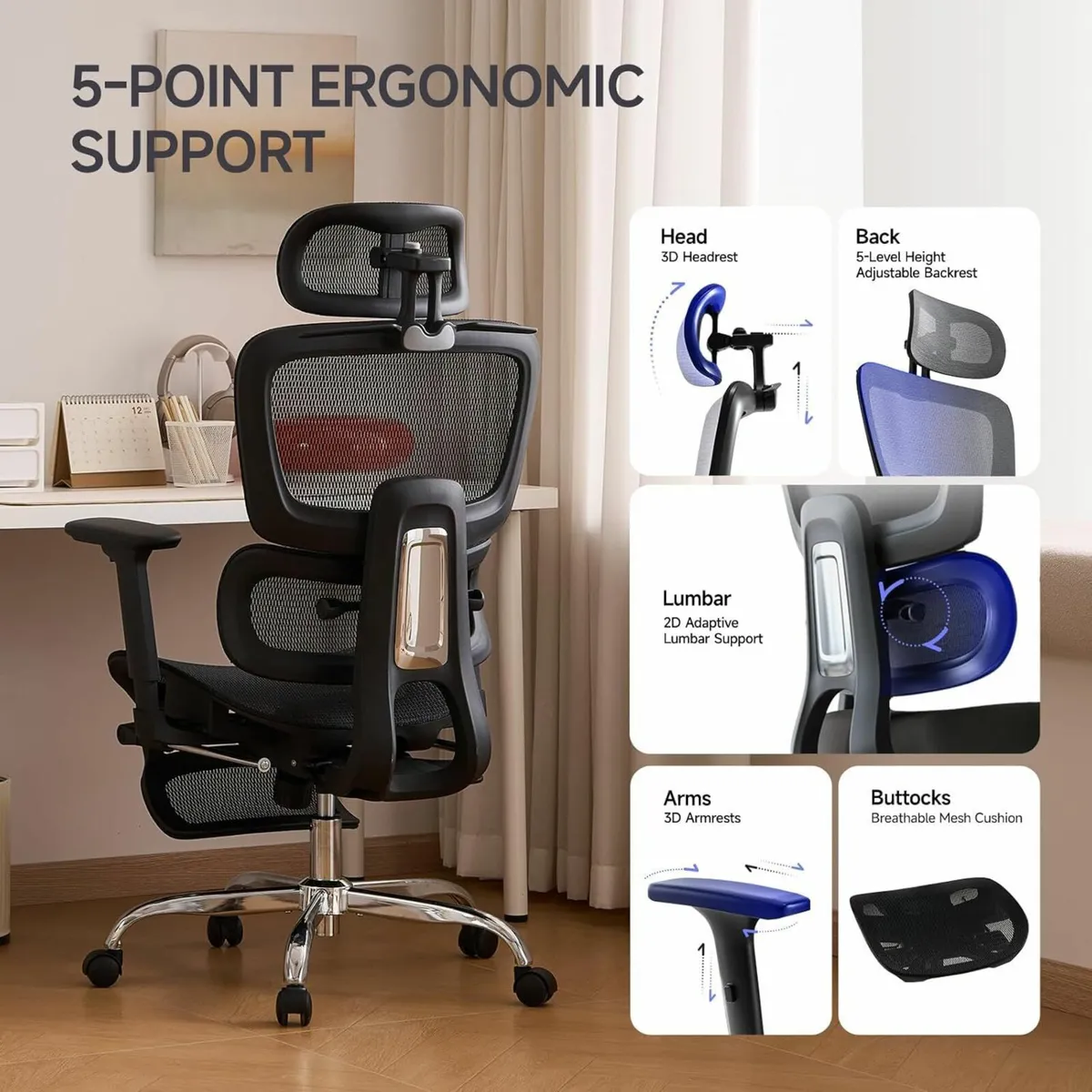 Ergonomic Office Chair with Footrest 5-Level - Image 4