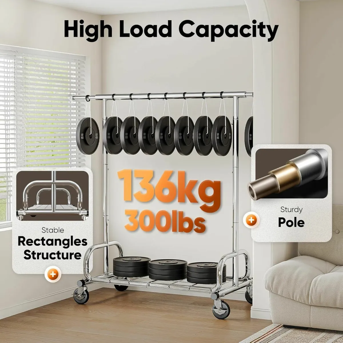 Heavy Duty Clothes Rail 136kg (300lbs) Capacity - Image 4