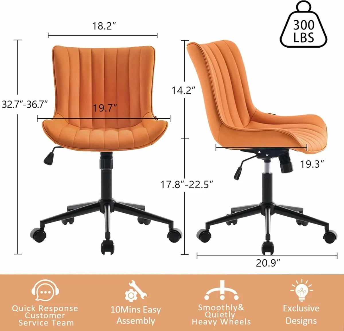 Home Office Chair Swivel Armless Desk Faux - Image 2