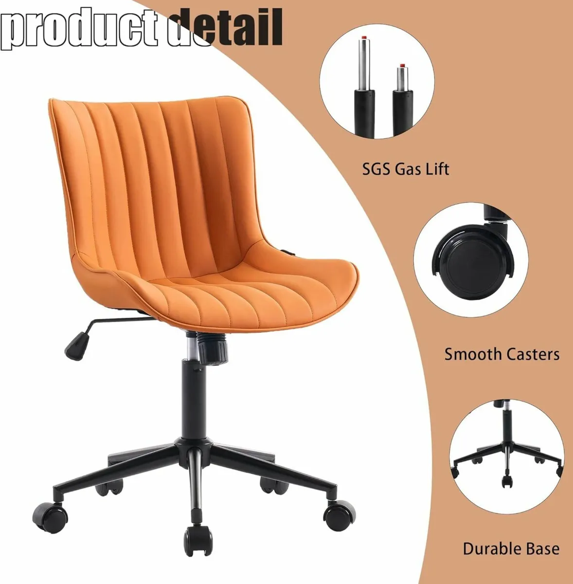 Home Office Chair Swivel Armless Desk Faux - Image 4