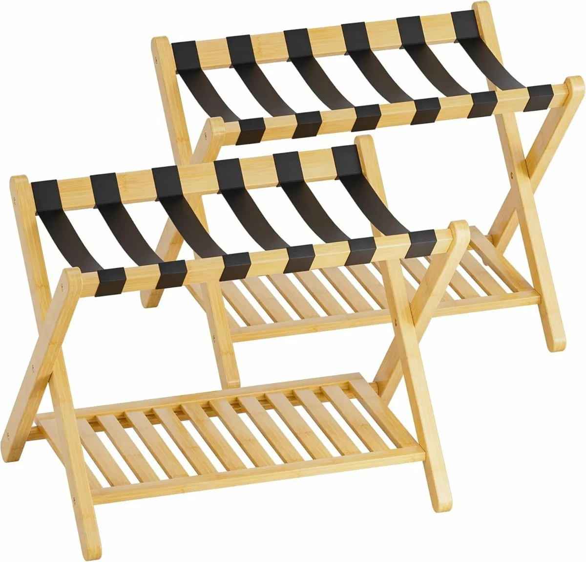 Luggage Rack Set of 2 Foldable Bamboo Suitcase - Image 1