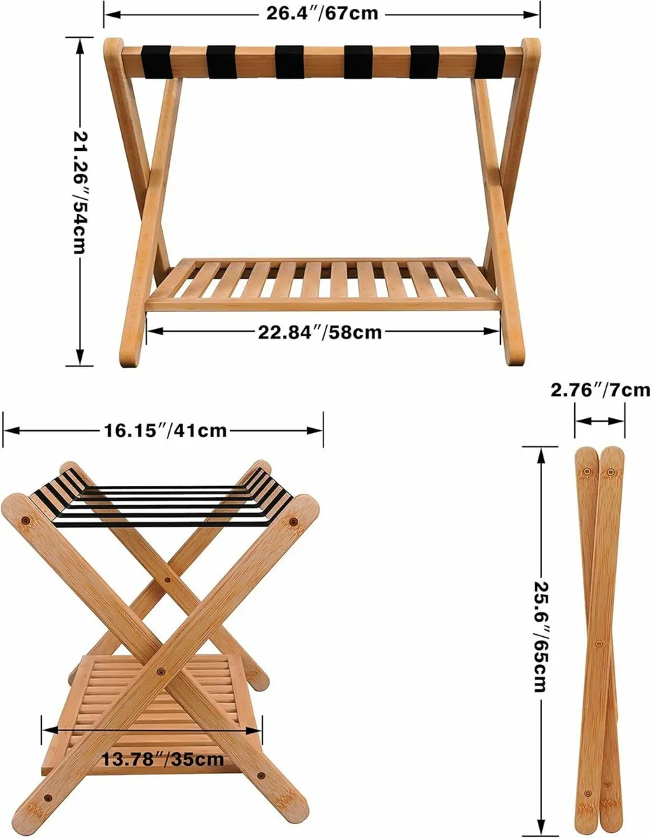 Luggage Rack Set of 2 Foldable Bamboo Suitcase - Image 3
