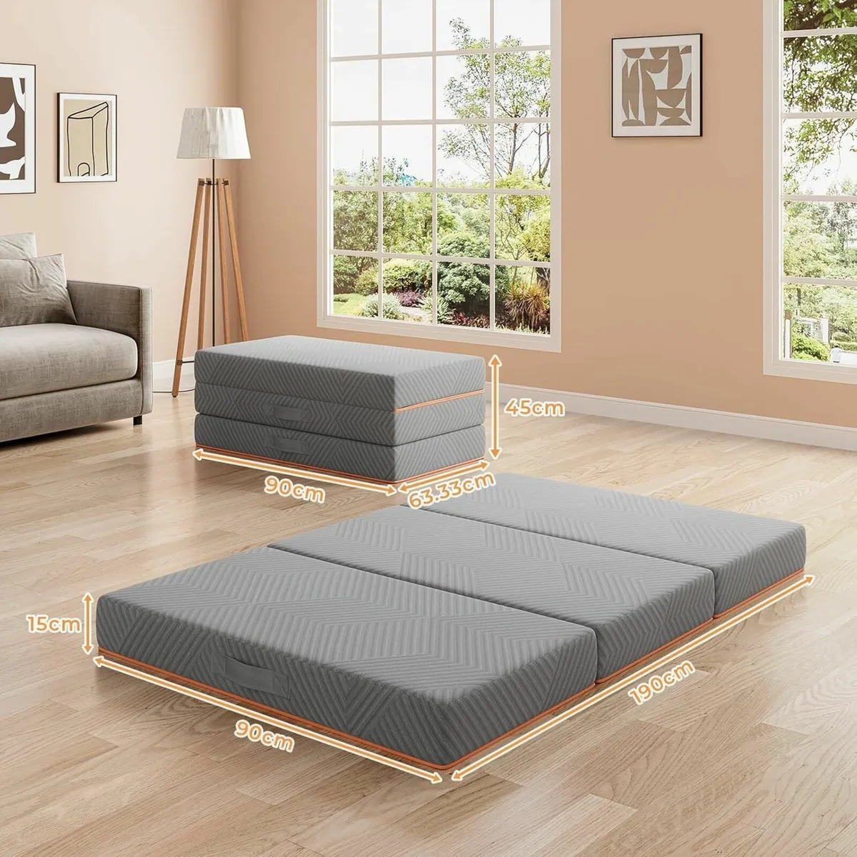 Folding Mattress Single 90x190cm 15CM Gel Memory - Image 2