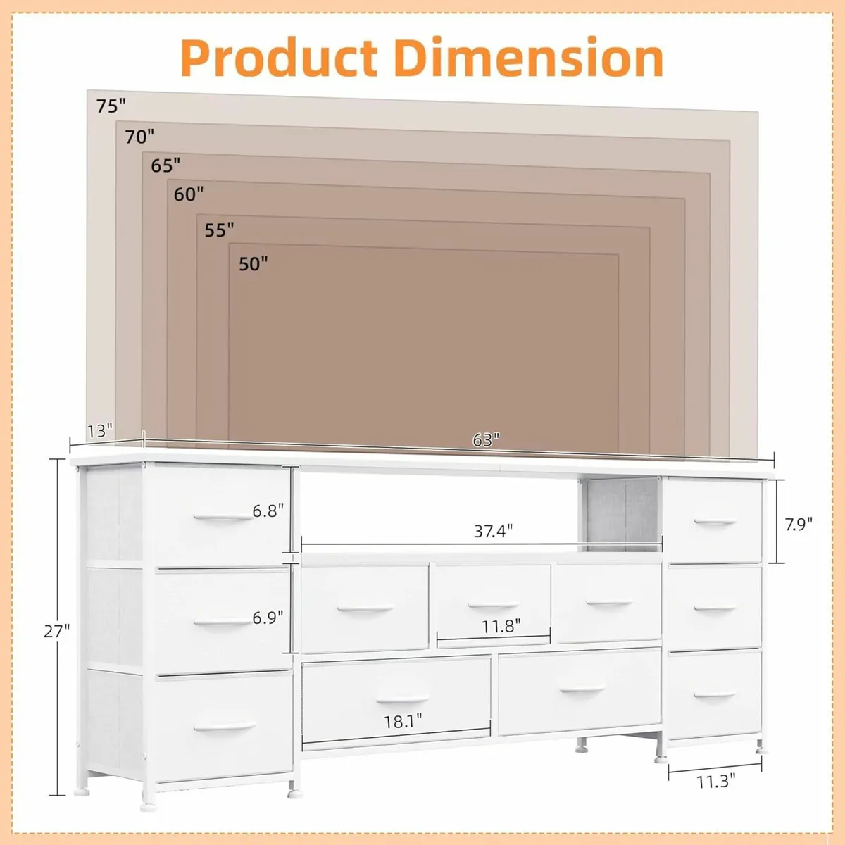 63 Tv Cabinet Dresser for Bedroom with 11 Fabric - Image 3