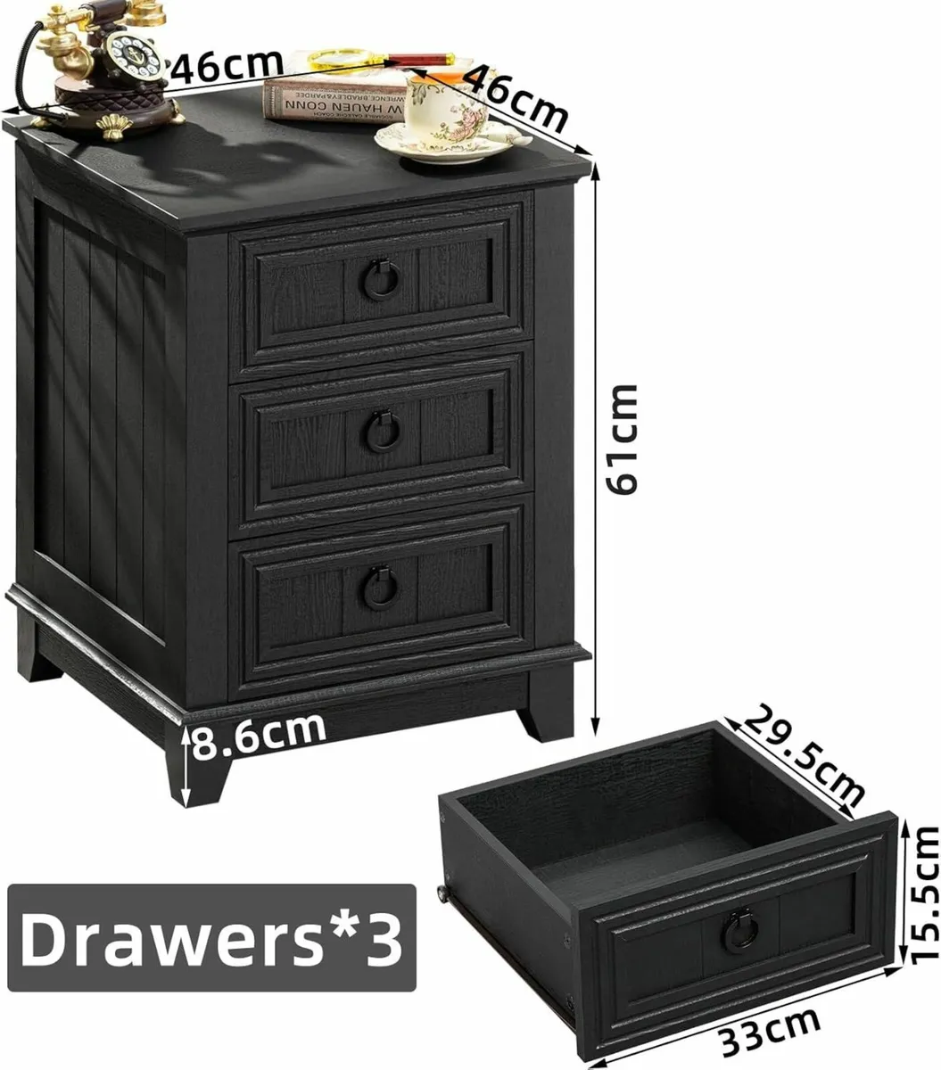 Farmhouse Nightstand 16 Inch End Table with 3 - Image 2